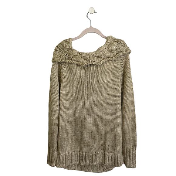 MODA International Chunky Knit Wool Blend Gold Cowl Neck Sweater Womens Size XL - Picture 4 of 6